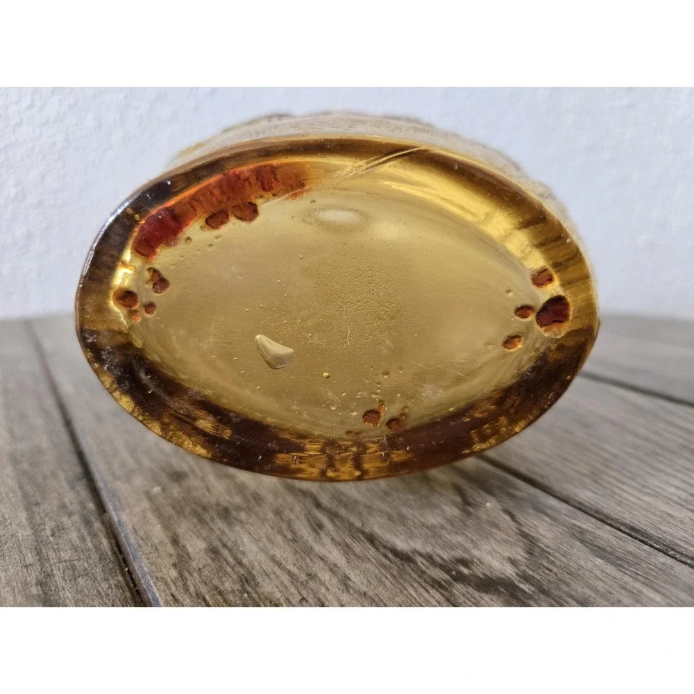 Vintage Empire Glass Works Grapes & Eagle Amber Glass Wine Bottle Flask Vase MCM